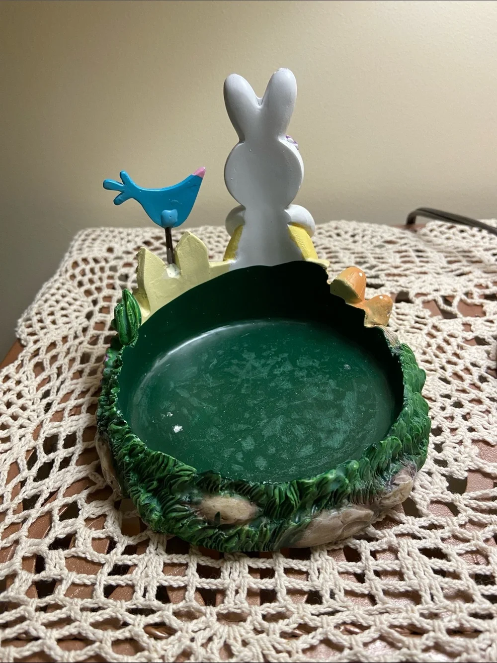 Easter Bunny candle holder with Pink Egg - White & Yellow
